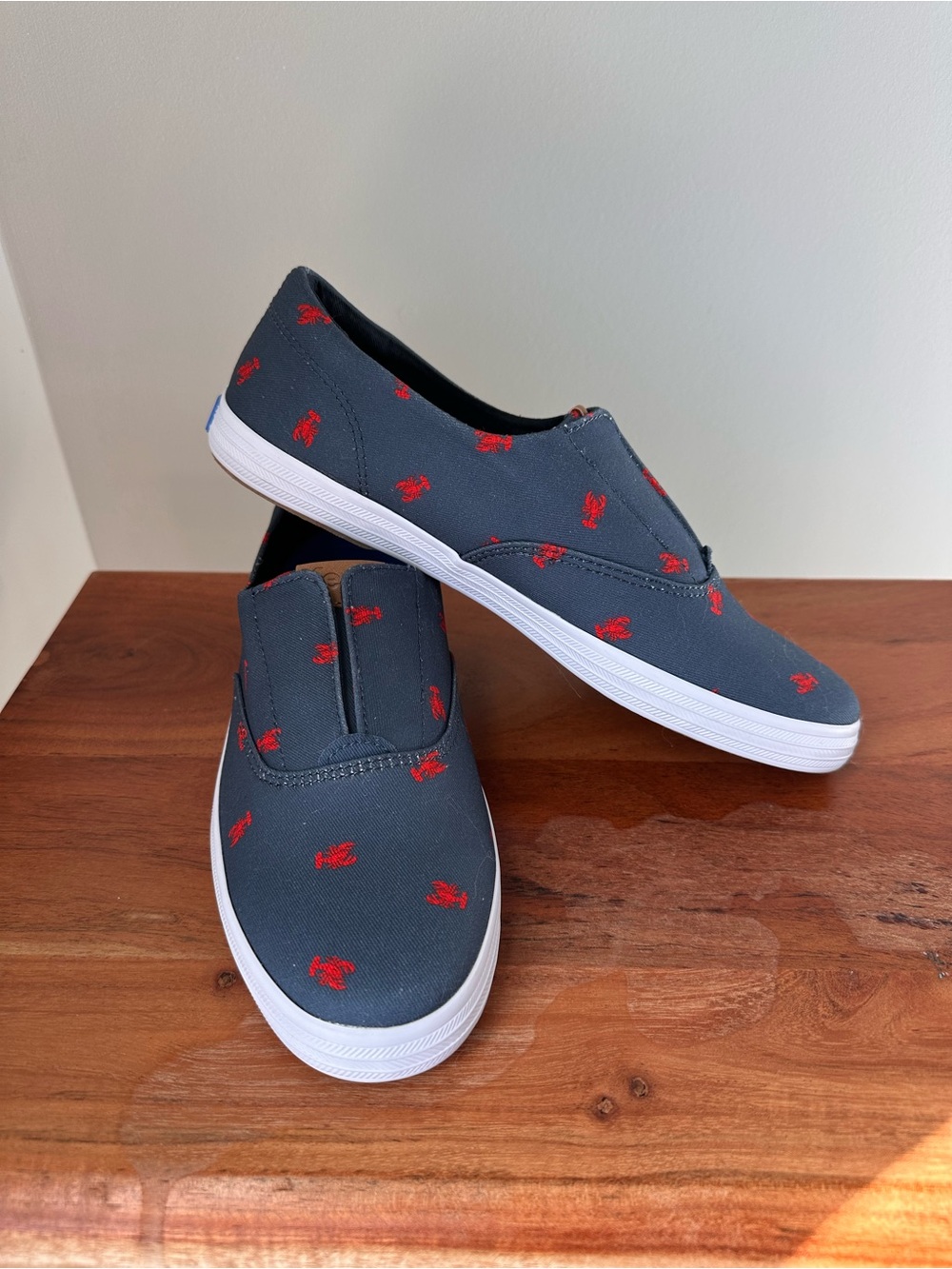 Keds Champion Round Toe Slip-On Canvas Sneakers Red Lobster Navy Size 8 NWOB